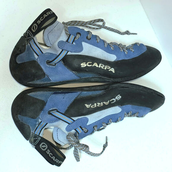 Scarpa Techno Lady Climbing Shoe Womens Suede Leather Sz 8 2/3 Blue 2 Tone Lace - Picture 6 of 16